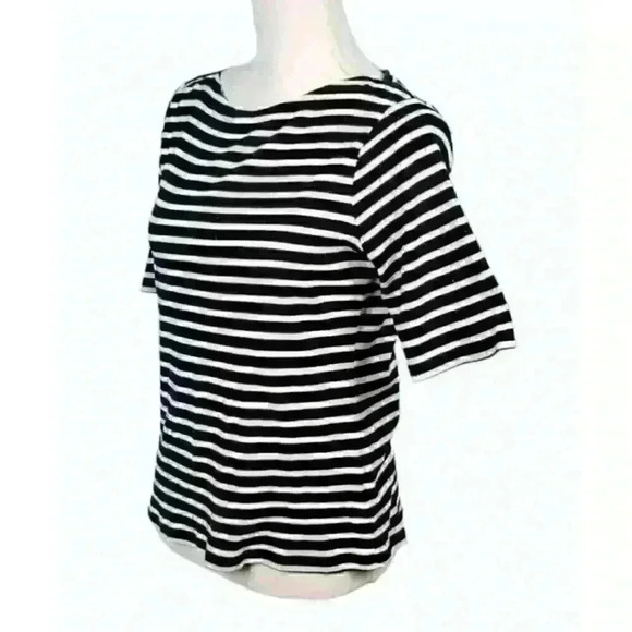 CHARTER CLUB Tee T-Shirt BLACK/WHITE Striped Top 3/4 Sleeve PETITE size PL Lg - Picture 1 of 6